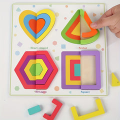 Wooden Geometric Shape Building Block Puzzle Game