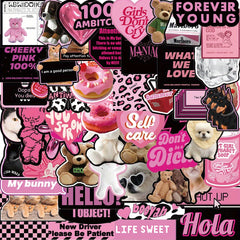55Pcs Pink & Cartoon Graffiti Stickers, Waterproof & Fun for Kids