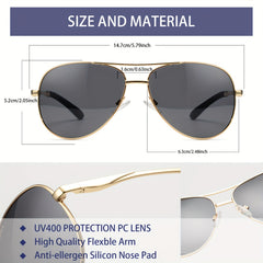 OUWEN Aviator Sunglasses Golden Frame Gray Lens UV Protection