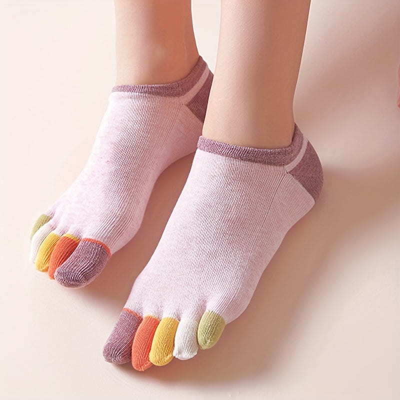 5 Pairs Colorblock Five Finger Socks Soft & Lightweight Low Cut Ankle Socks
