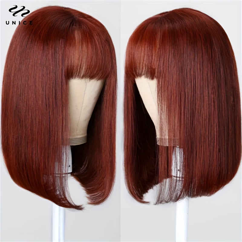 Reddish Brown Short Straight Human Hair Wig 180 Density