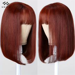 Reddish Brown Short Straight Human Hair Wig 180 Density