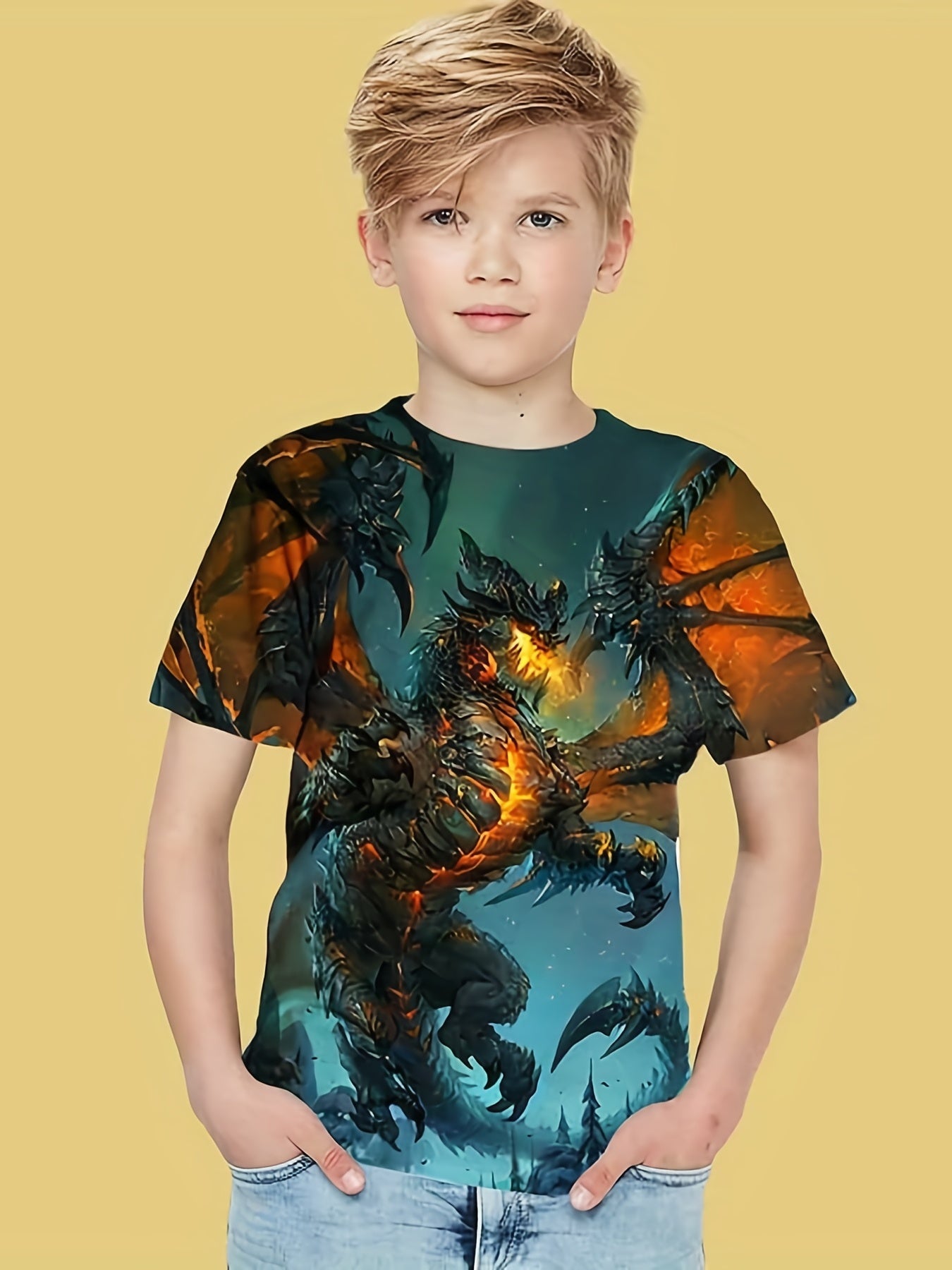 Boys Dragon Graphic T Shirt 3D Print Crew Neck Short Sleeves