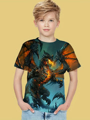 Boys Dragon Graphic T Shirt 3D Print Crew Neck Short Sleeves