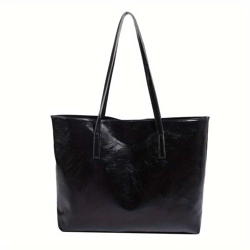 Large Capacity Tote Bag PU Leather Textured Solid Shoulder Bag
