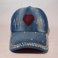 Women's Love Heart Bling Baseball Cap
