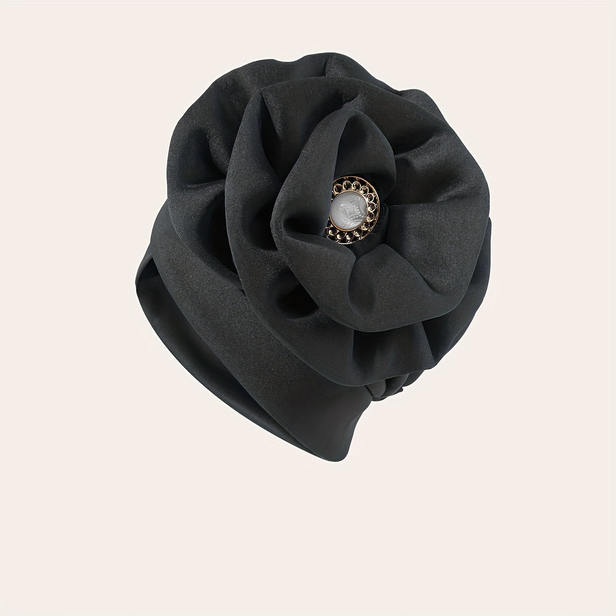 Ruffles Flower Turban Cap Faux Pearl Elastic Head Scarf Chemo Hat
