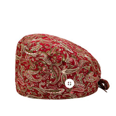 Cartoon Print Work Hat Adjustable Nurse Hat With Buttons Elastic Scrub Cap