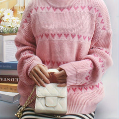  Heart Print Drop Shoulder Sweater