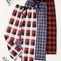 Colorblock Plaid Lounge Pants Soft Elastic Waist Womens Loungewear