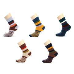 5 Pairs Women's Striped Crew Socks - Mixed Colours
