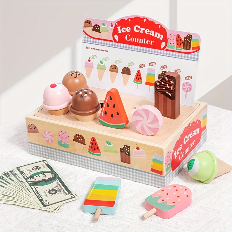 Wooden Ice Cream Parlor Role Play Toy DIY Simulation Scene Game Room Decor