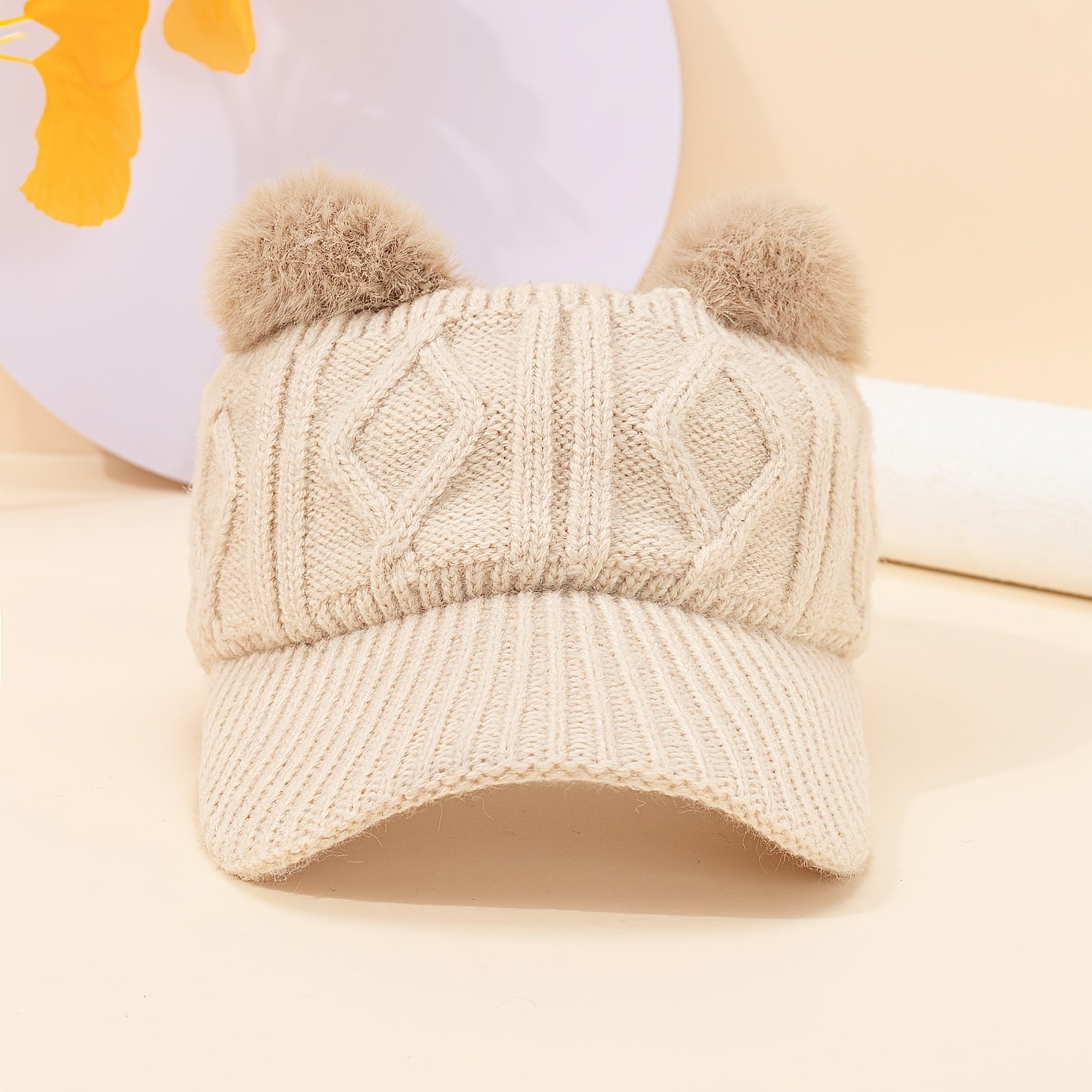 Plush Ears Baseball Cap Knit Hat Winter Gift For Her