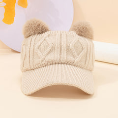 Plush Ears Baseball Cap Knit Hat Winter Gift For Her