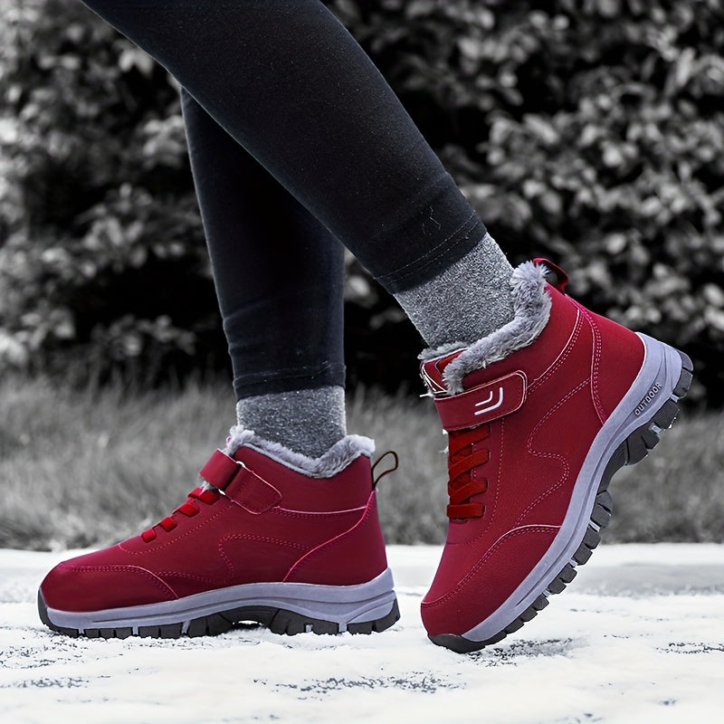 Warm Snow Boots Hook & Loop Winter Keep Warm Boots Comfort Flat Walking Boots