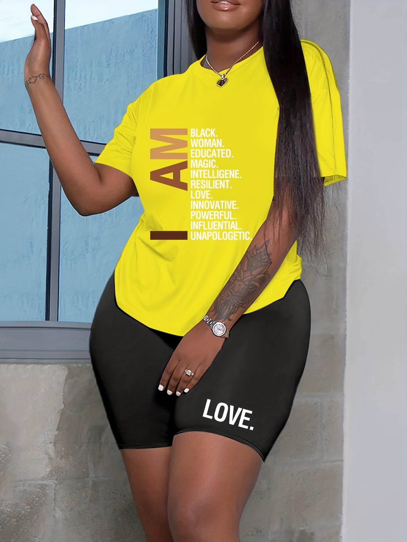  Slogan Print Top & Shorts 2 Piece Set
