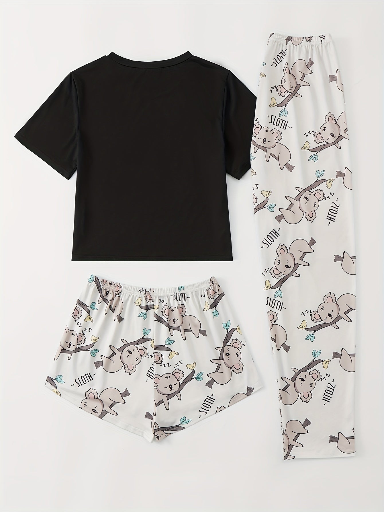 Sloth Print Pajama Set Short Sleeve Crew Neck Top & Shorts Women's Sleepwear
