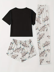 Sloth Print Pajama Set Short Sleeve Crew Neck Top & Shorts Women's Sleepwear