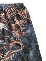 Men's 3D Skull Print Shorts with Elastic Waistband