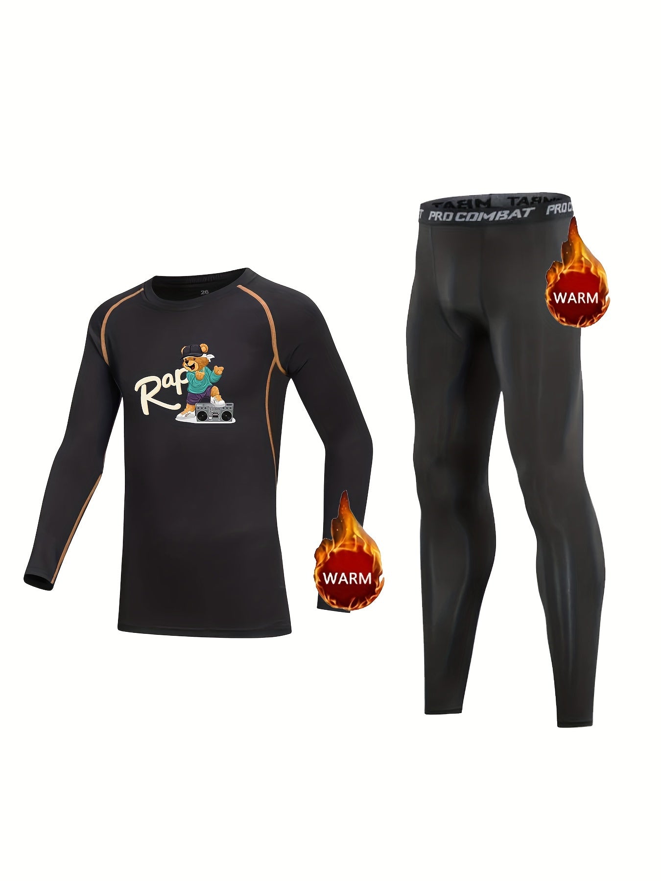 2pcs Kids Compression Fleece Sets Street Bear Pattern Crew Neck Pullover