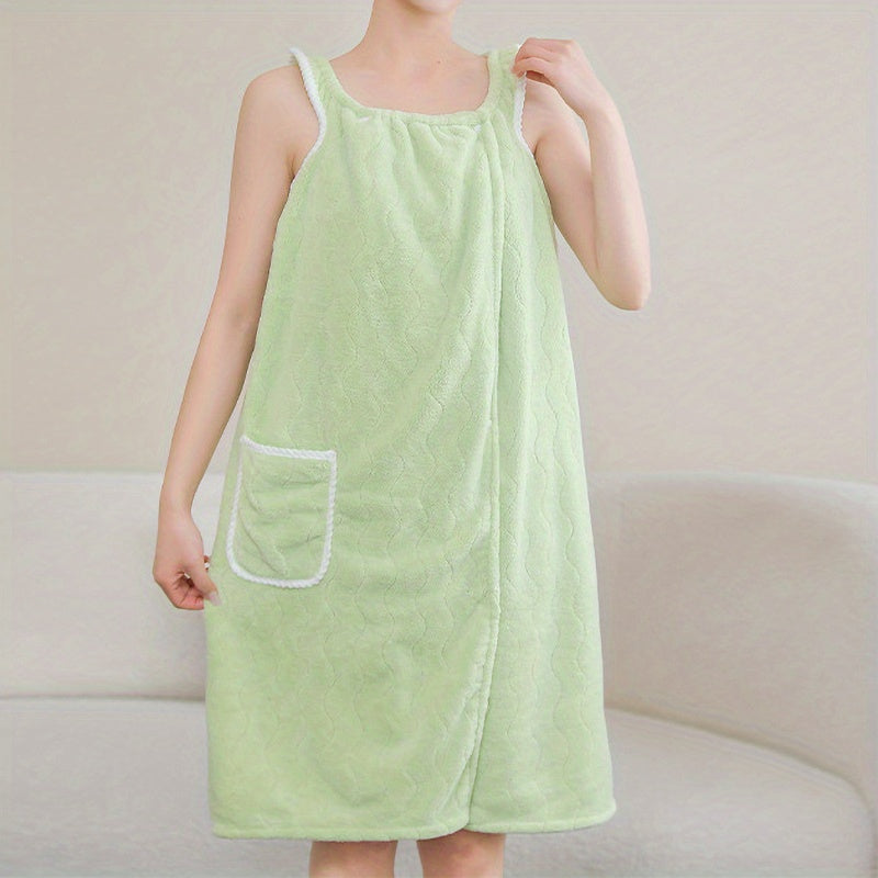 Women Shower Wrap Towel With Strap Pocket Bathrobe Adjustable Shower Spa Wrap