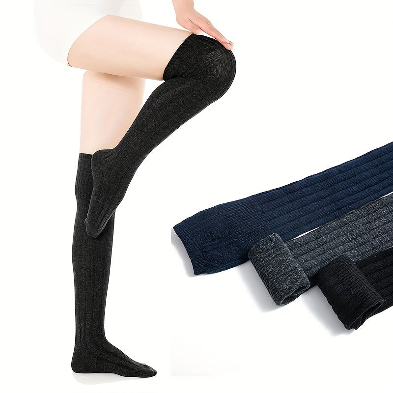 Solid Thigh High Socks College Style Over The Knee Socks Women's Stockings