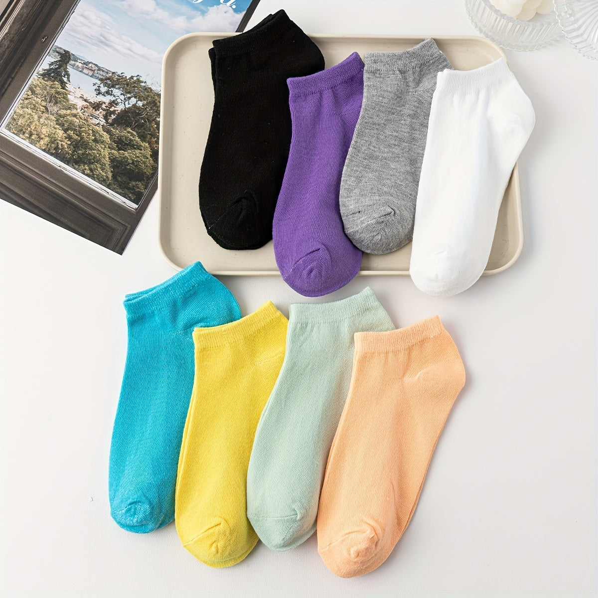 8 Pairs Crew Ankle Socks Comfy & Breathable All-match Socks Women's Stockings