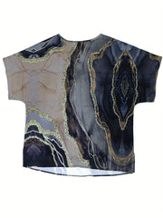  Marble Print Short Sleeve Blouse