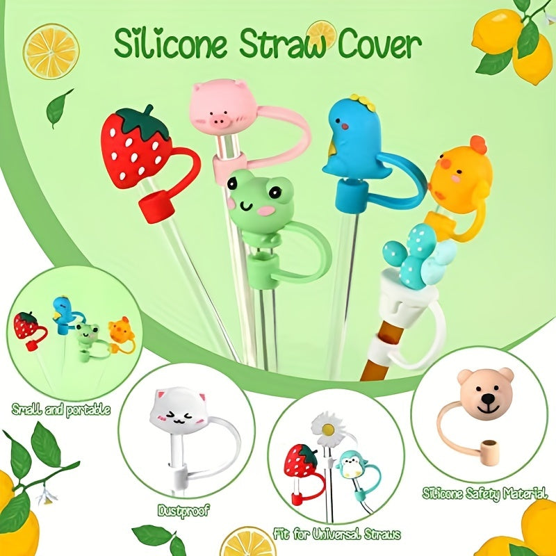 12pcs Straw Lids Reusable Silicone Drinking Straw Cover for 6-8mm Straws
