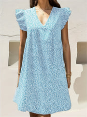 Floral V-Neck Dress Ruffle Sleeve for Spring & Summer