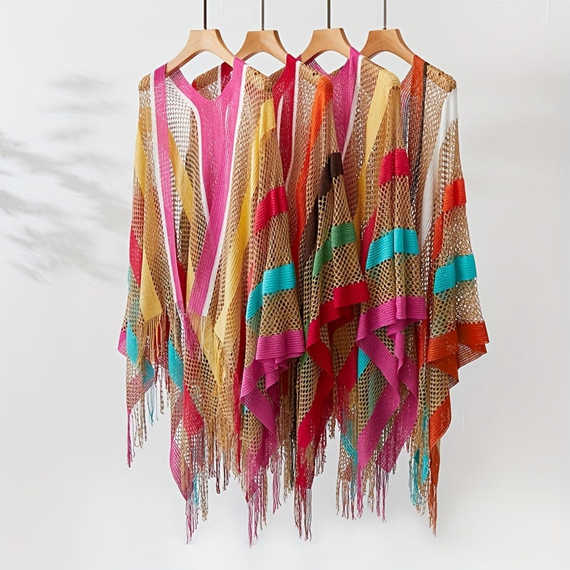 Rainbow Striped Hollowed Out Sunscreen Cardigan Cape