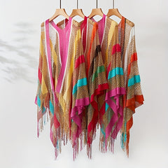 Rainbow Striped Hollowed Out Sunscreen Cardigan Cape
