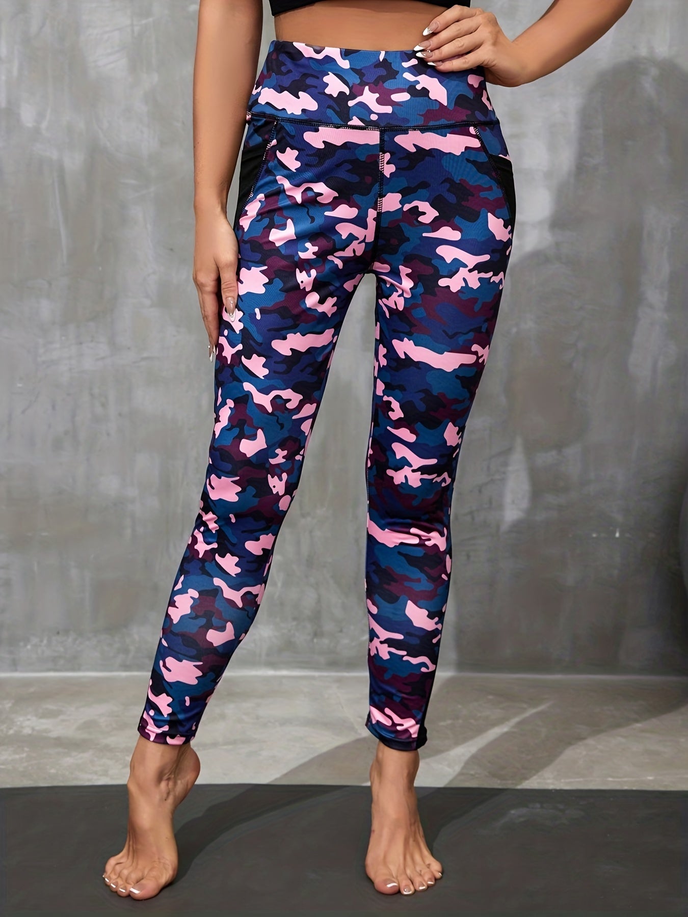 Women's Camo Print Butt Lifting Yoga Leggings Mesh Pocket Activewear