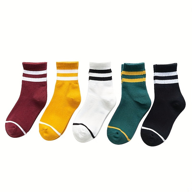 5 Pairs Girls Kids Breathable Comfy Sport Socks Striped Students Socks