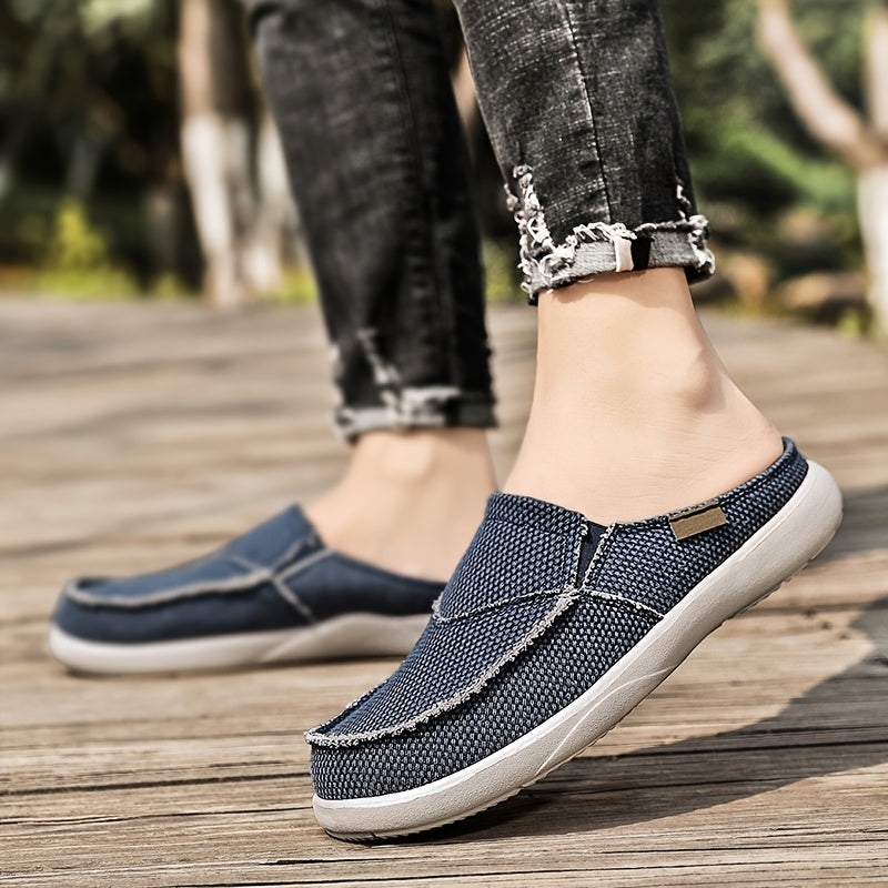 Men's Canvas Slip On Mules Lightweight Breathable Open Back Shoes