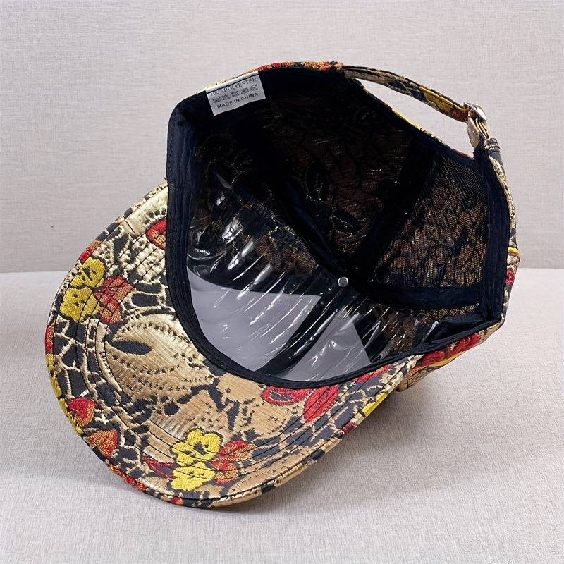 Golden Flower Embroidery Baseball Cap Dad Hat for Women