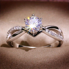 Men's Silver Alloy Ring With Artificial Diamond Engagement