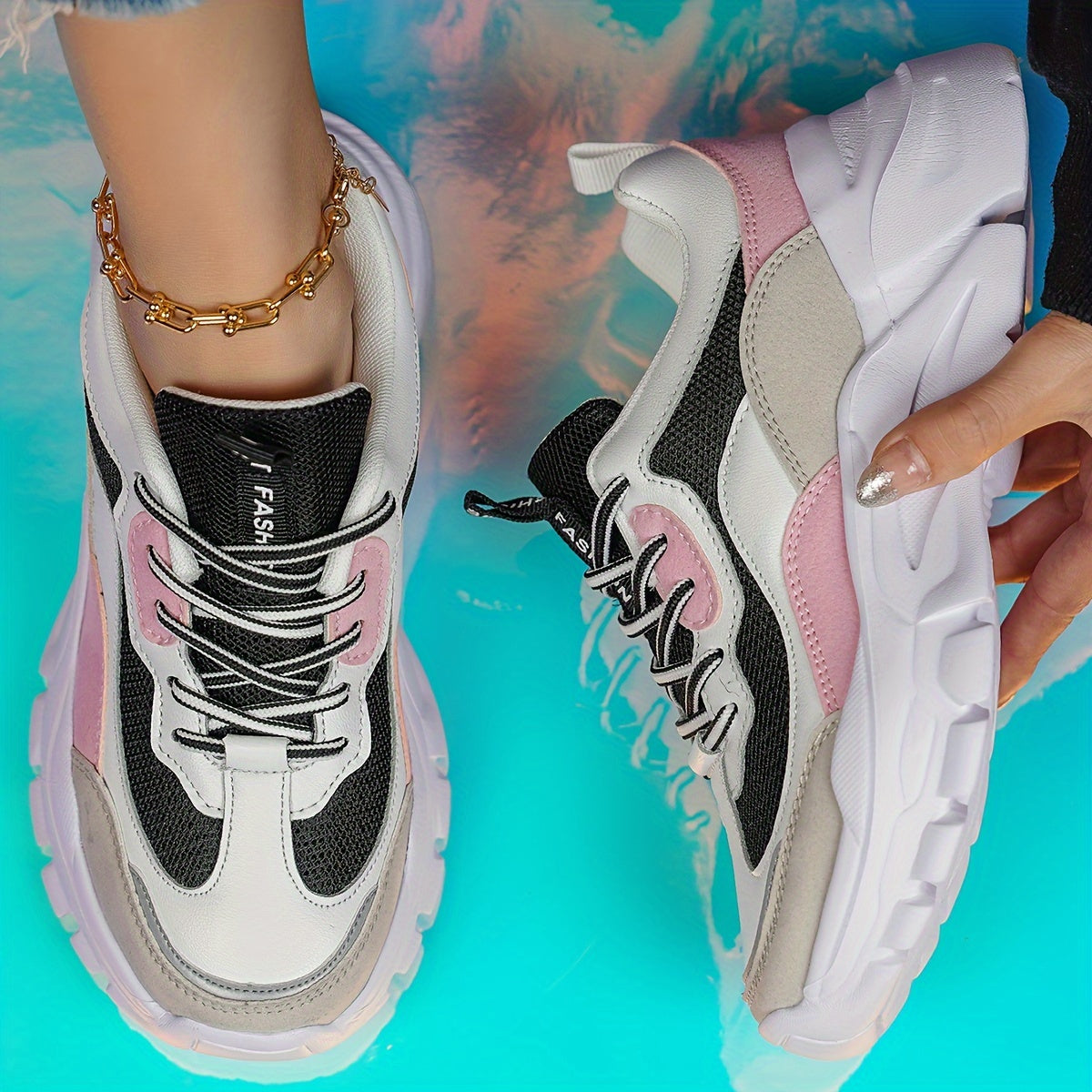 Women's Lace-up Breathable Chunky Sneakers Anti-slip Platform Running Shoes