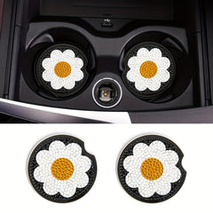Sunflower DIY Diamond Car Coasters, Set of 2