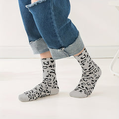 5 Pairs Leopard Print Socks Soft Mid Tube Stockings Women's Hosiery