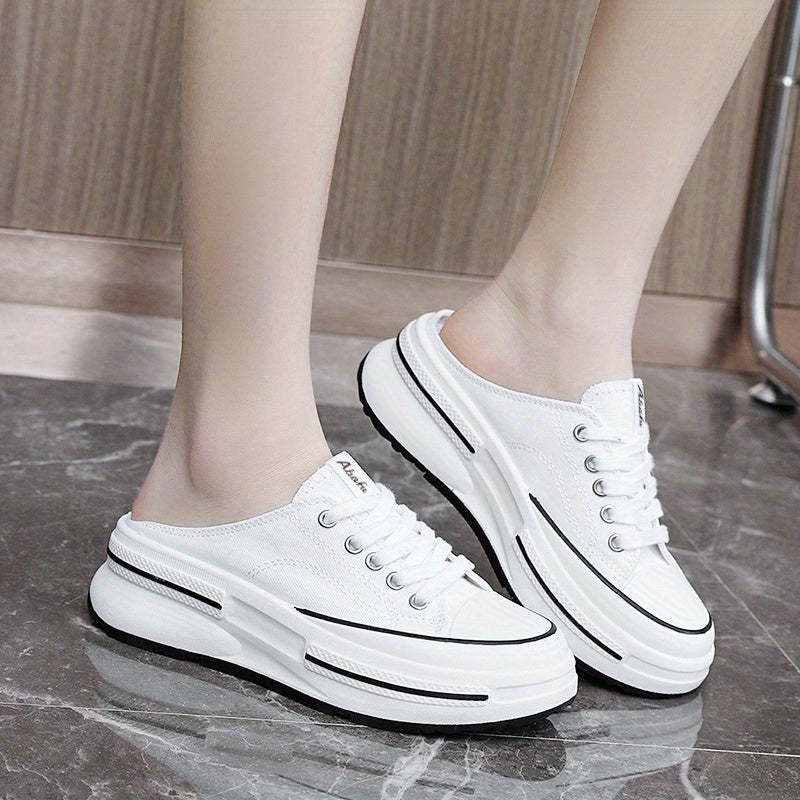 Women's Platform Canvas Shoes Mule Sneakers Lace Up Comfortable Walking