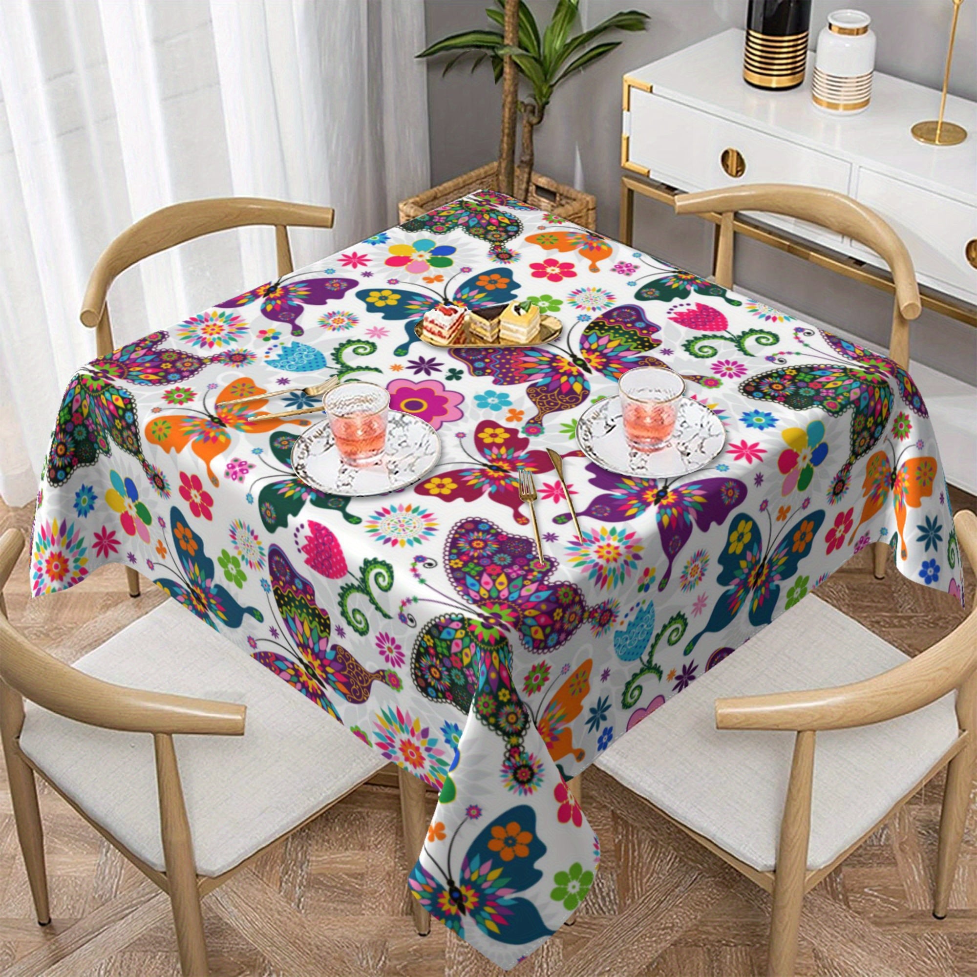 Colorful Butterfly Tablecloth Waterproof Round Table Cloth