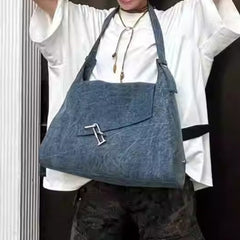 Fashionable Leather Tote Bag with Buckle Closure