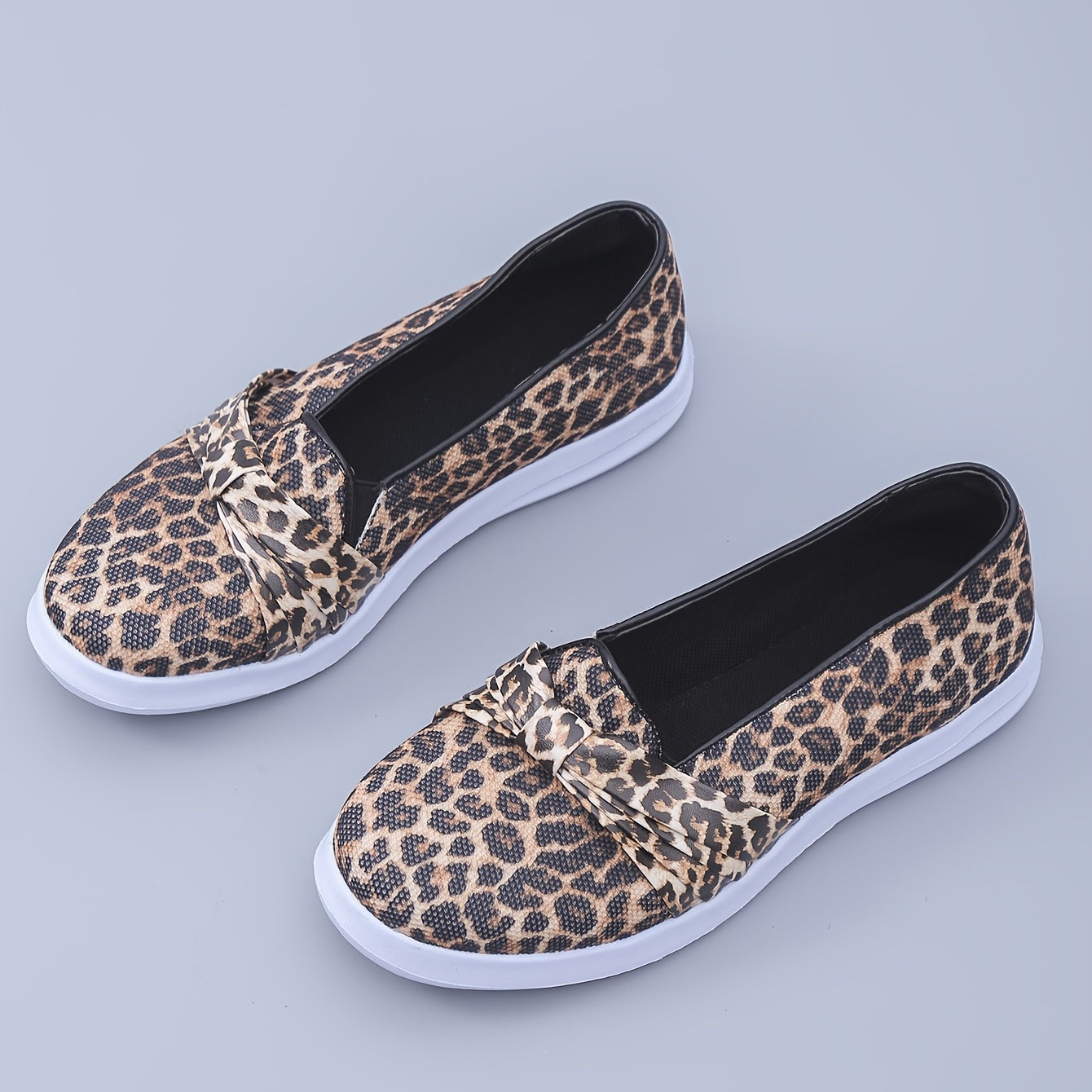 Leopard Print Slip On Loafers Round Toe Flat Walking Shoes