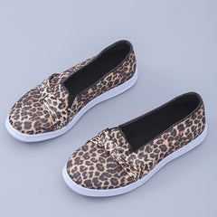 Leopard Print Slip On Loafers Round Toe Flat Walking Shoes