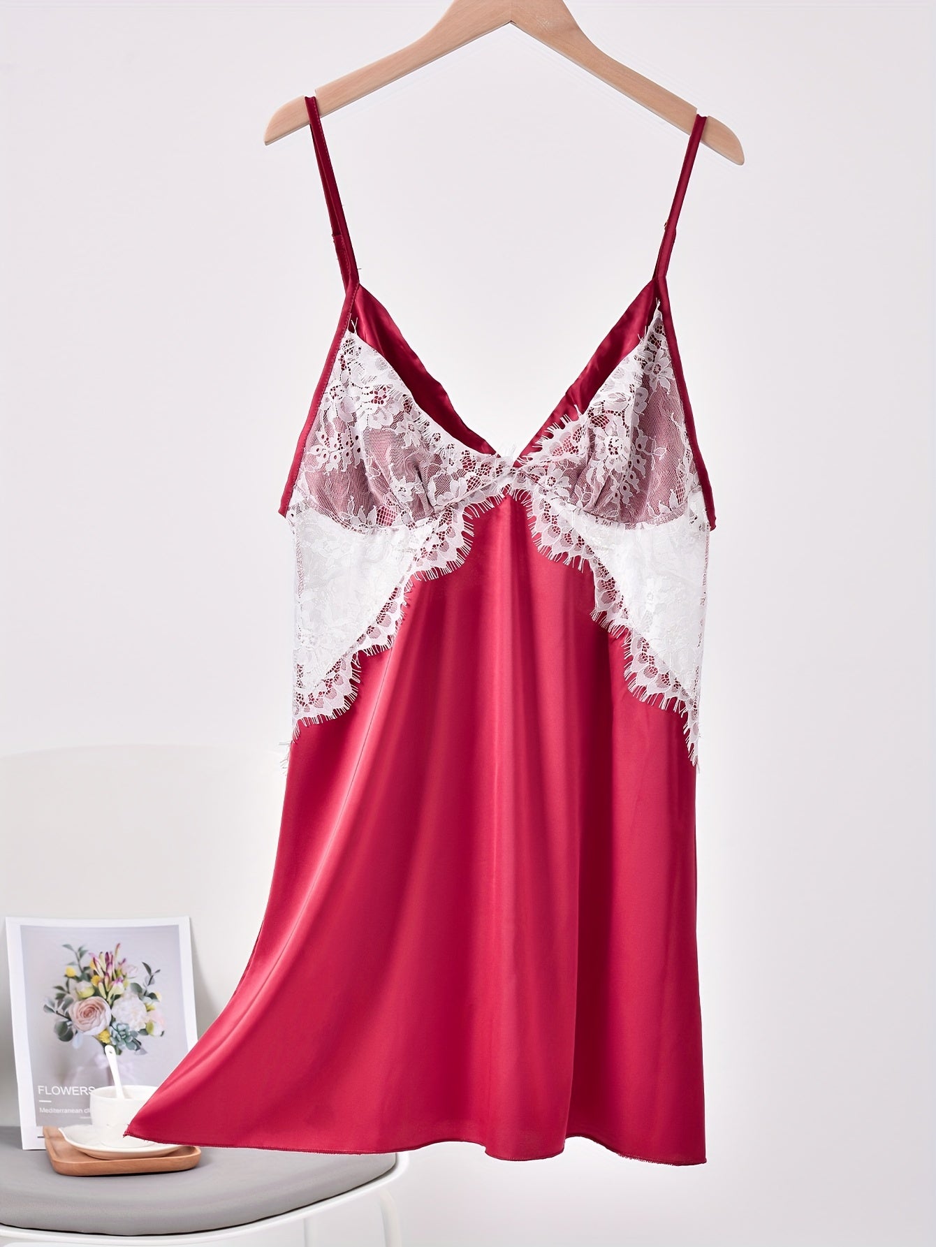 Satin Nightdress V Neck Spaghetti Strap Sleep Dress Women's Sleepwear