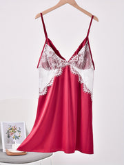 Satin Nightdress V Neck Spaghetti Strap Sleep Dress Women's Sleepwear