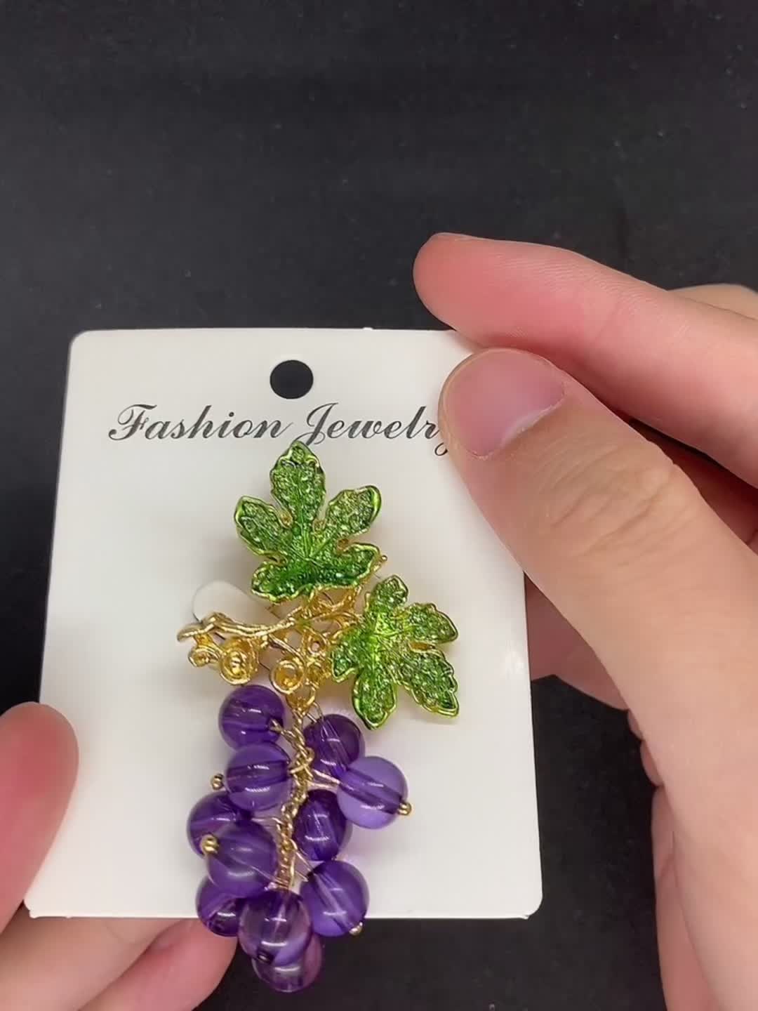 Grape Brooches Rhinestone Purple Fruits Office Pins