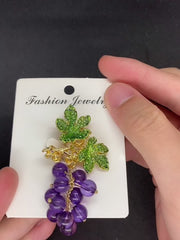 Grape Brooches Rhinestone Purple Fruits Office Pins