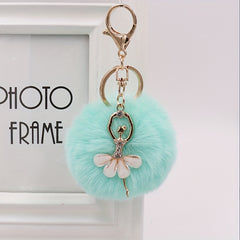 Ballet Girl Pom Pom Keychain Rhinestone Bag Accessory Car Pendant